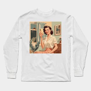 Vintage Fusion Retro Selfie Smartphone Pin Up Girl Long Sleeve T-Shirt